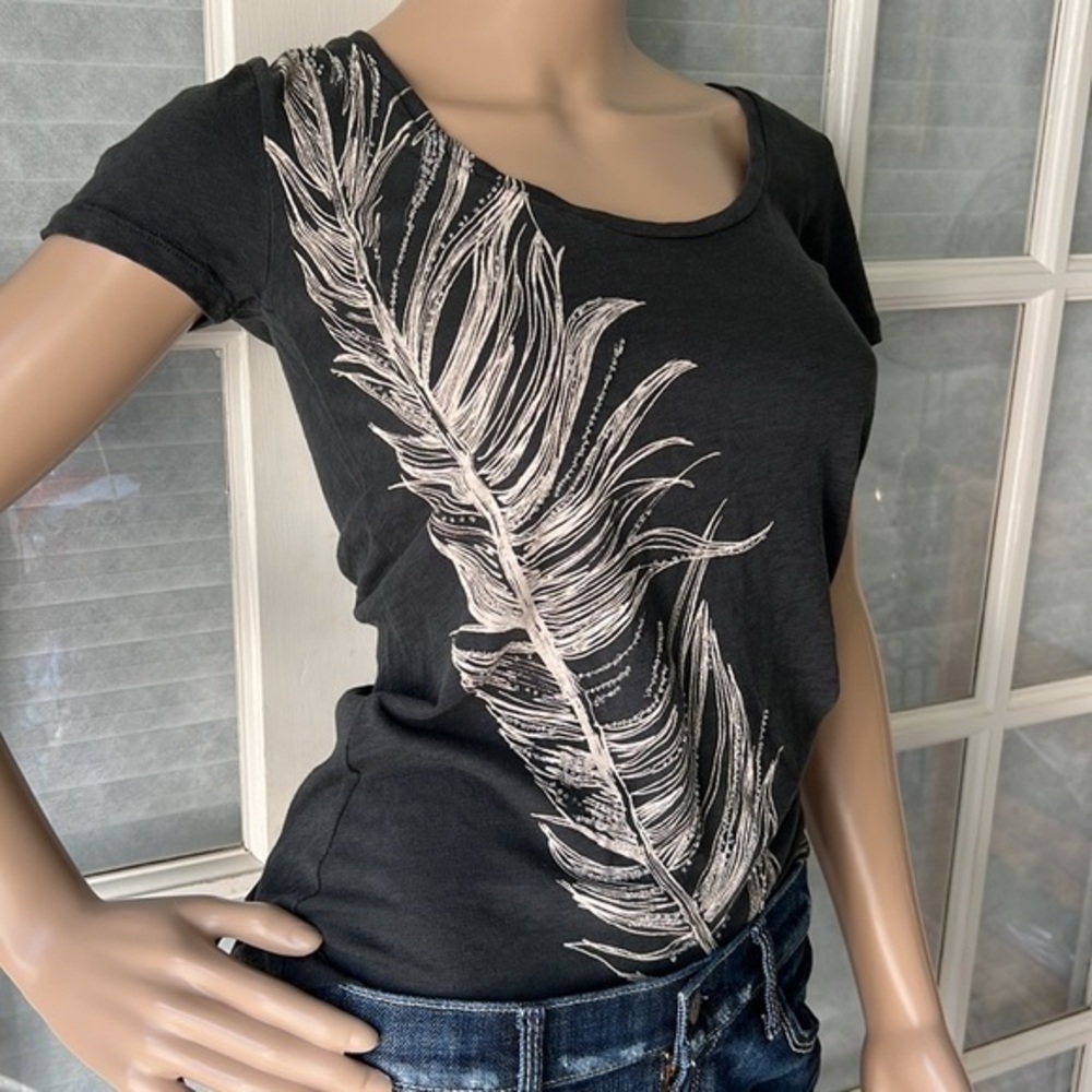 J Crew gray/off white crystal bead embellished fern T-shirt